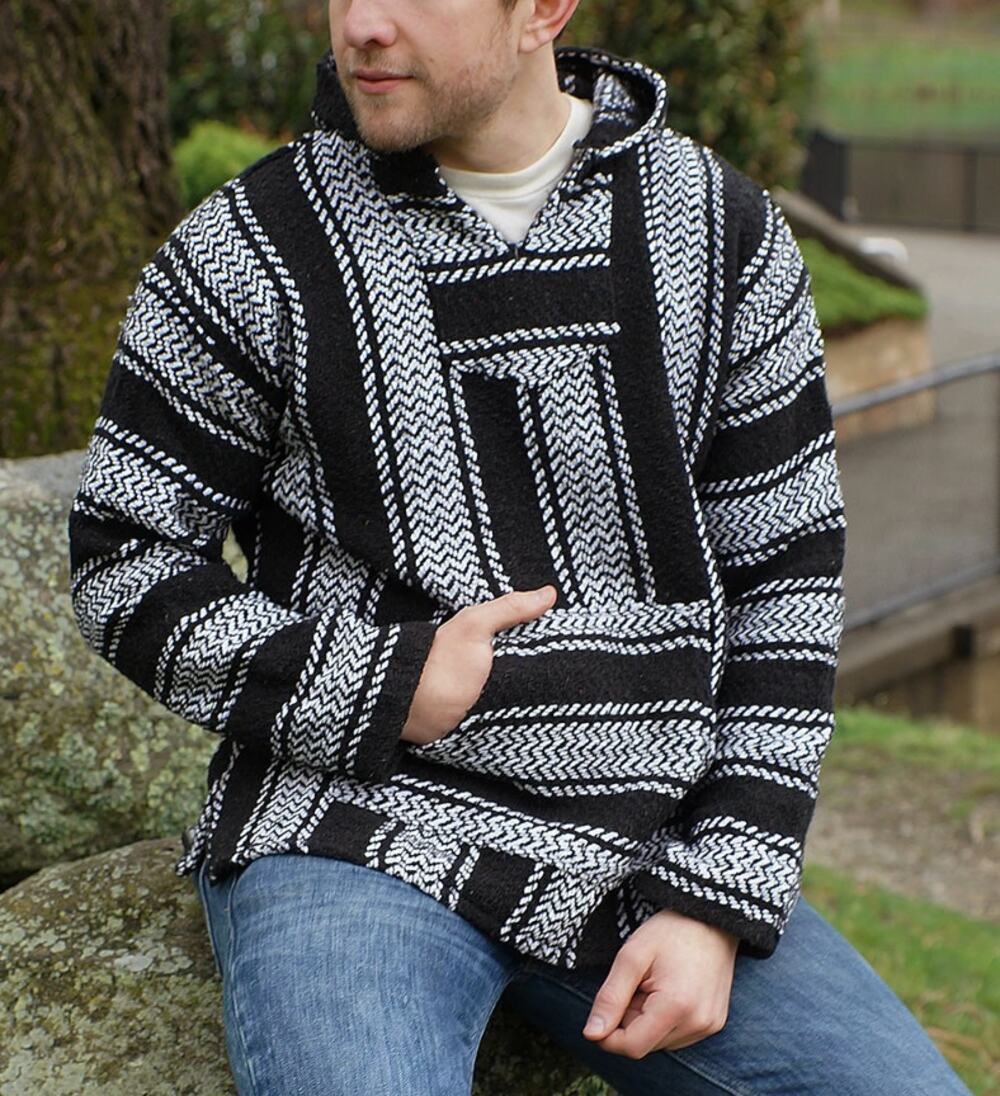Earth Ragz Baja Joe Mexican Black White Hoodie Size L